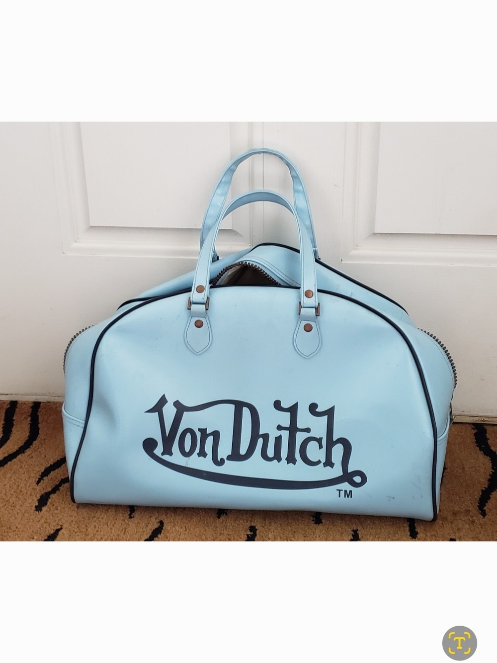 Von Dutch Pale Blue Logo Travel Weekender Bag
